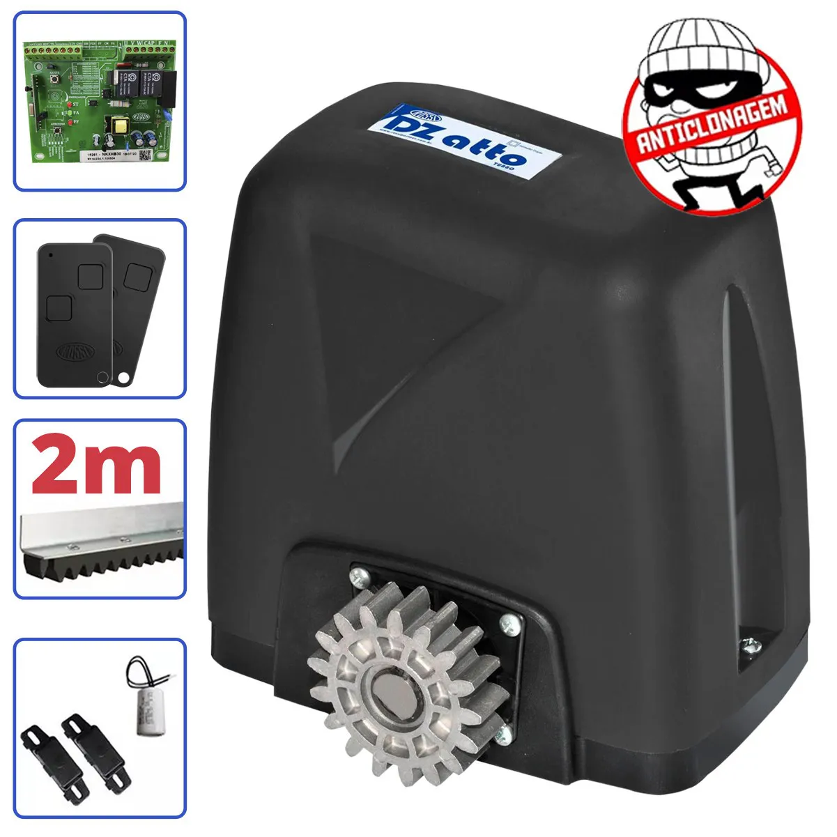 Kit Motor Portão Rossi DZ Atto Turbo 350Kg 1/5 Deslizante Automático de Correr Eletrônico Com Abertura Rápida + Cremalheira - Imagem 2