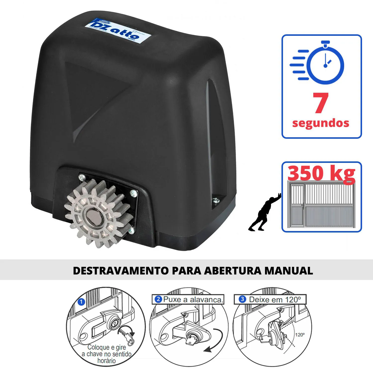 Kit Motor Portão Rossi DZ Atto Turbo 350Kg 1/5 Deslizante Automático de Correr Eletrônico Com Abertura Rápida + Cremalheira - Imagem 3